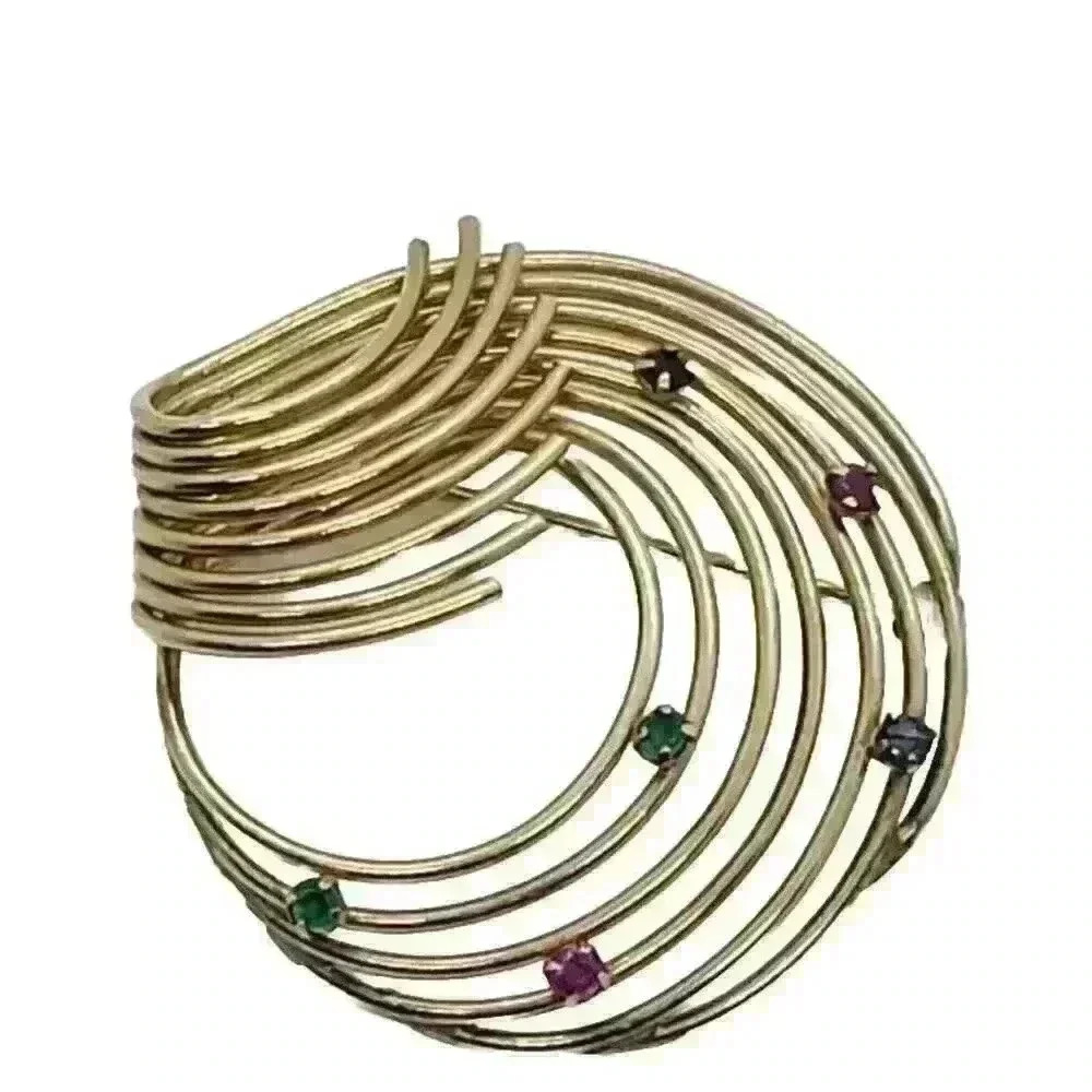 1950s Brooch 12k Gold Fill Rhinestone Art Deco Swirl Mcm Signed Winard